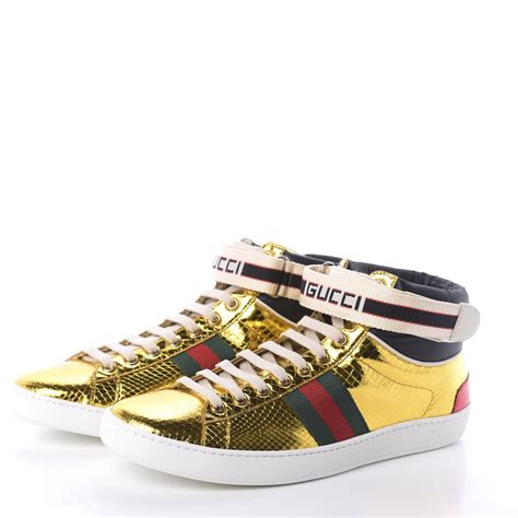 gucci black leather high top sneaker with snakes|gucci ace metallic snakeskin sneakers.